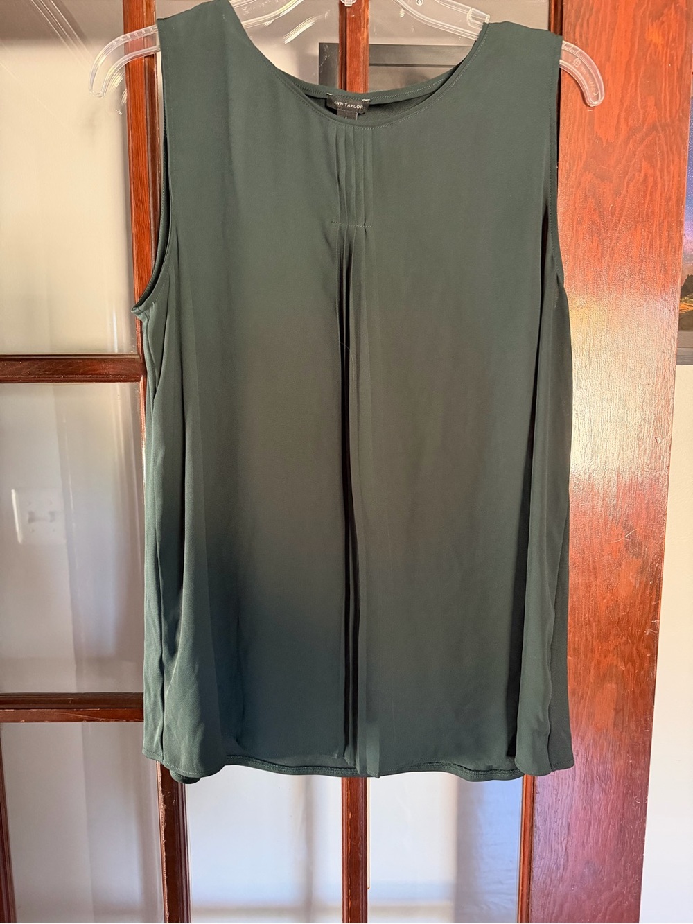 Ann Taylor Dark Green Sleeveless Pleat-Front Camisole
